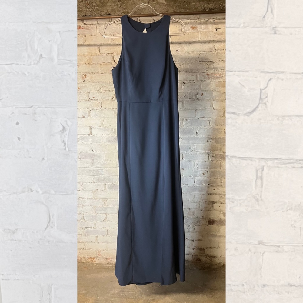dessy 3029 style sofia blue high neck open back bridesmaid dress [size 14]